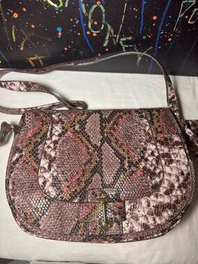 Nine West Faux Snakeskin Python Print Crossbody Saddle Bag